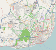 Mapa konturowa Lizbony, na dole po prawej znajduje się punkt z opisem „Panteon Narodowy w LizbonieKościół Santa Engrácia”