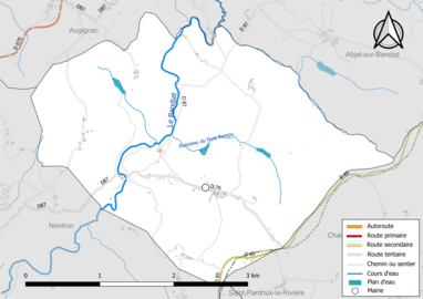 Carte en couleur présentant le réseau hydrographique de la commune