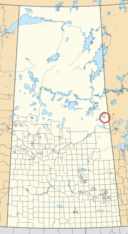 A map of the province of Saskatchewan showing 297 rural municipalities and hundreds of small Indian reserves. One is highlighted with a red circle.