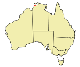 Darwin markerat på Australienkartan.