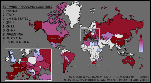 A colour-coded map of 2013 global wine production