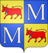 Blason en couleurs représentant deux vaches et deux M.