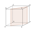 Section du cube selon un carré. Les sommets supérieurs sont à une distance de A égale à la moitié de AC