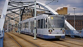 Supertram 23 on the bowstring bridge