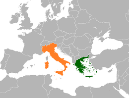 Mappa che indica l'ubicazione di Grecia e Italia