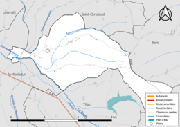 Carte en couleur présentant le réseau hydrographique de la commune