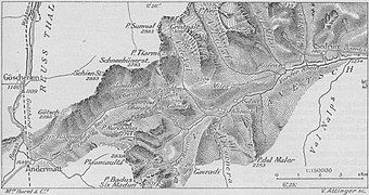 Croquis de la région autour du col de l'Oberalp, 1906.