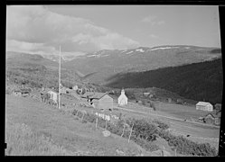 View of the village of Bykle and the Old Bykle Church - 1948