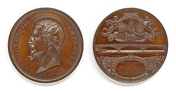 Médaille célébrant la construction du pont en 1854.