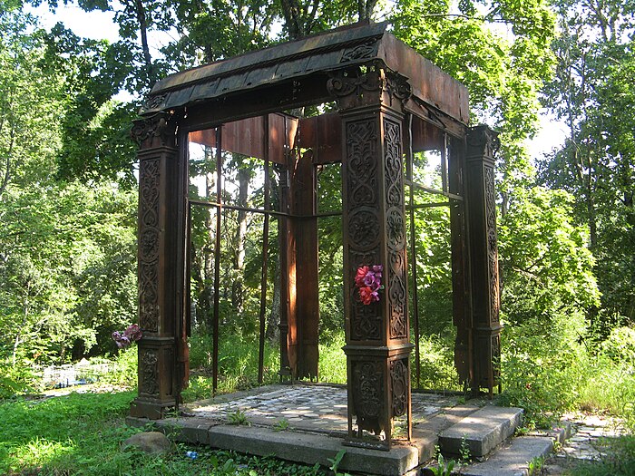 The crypt at the local cemetery, devastated by looters