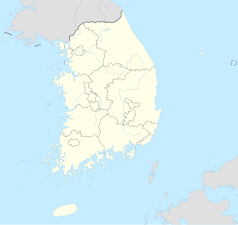 Mapa konturowa Korei Południowej, blisko centrum na dole znajduje się punkt z opisem „Gimhae”