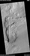 Wide view of dipping layers, upper plains unit, and brain terrain, as seen by HiRISE under HiWish program