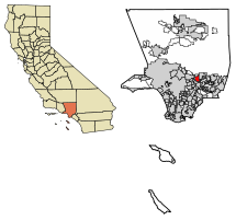 Location of Arcadia in Los Angeles County, California.