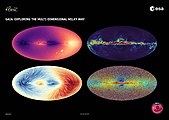 По данным финальной версии третьего каталога (англ. Data Release 3, Gaia DR3[нем.]) четыре карты галактики Млечный Путь: лучевая скорость (сверху слева), собственное движение (внизу слева); межзвездная пыль (сверху справа); и металличность (внизу справа)[49].