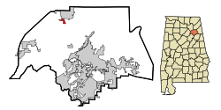 Location in Etowah County and the state of Alabama