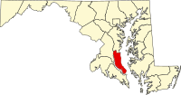 Map of Merilend highlighting Calvert County