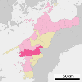 Situering van Seiyo in de prefectuur Ehime