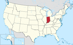 Indiana markerat på USA-kartan.