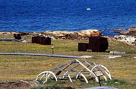 Reste d'Umiak en os de baleine.