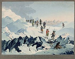 Saussure am Mont Blanc (1787) vum Marquardt Wocher 1790