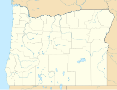 Mapa konturowa Oregonu, blisko dolnej krawiędzi po lewej znajduje się punkt z opisem „Kerby”