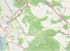 Mapa konturowa Otwocka, u góry znajduje się punkt z opisem „Tolin”