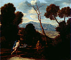 Nicolas Poussin, Pejzaż z mężczyzną wystraszonym przez węża, ok. 1633–1635