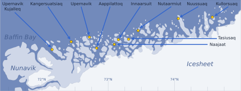 Nutaarmiut na tle innych osad w Zatoce Baffina