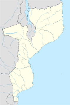 Mapa konturowa Mozambiku, blisko centrum na lewo u góry znajduje się punkt z opisem „Tete”