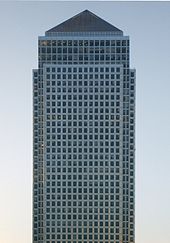 Picture of One Canada Square set against a clear blue sky.