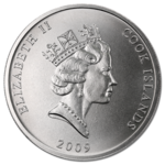 Coin with Queen Elizabeth's profile and the words 'Cook Islands'