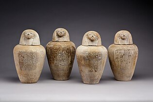 Human-headed canopic jars from the early Eighteenth Dynasty, c. 1504–1447 BC