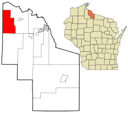 Location in Iron County and the state of Wisconsin.