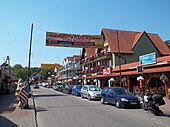 Nadmorska, one of the main tourist streets in Łeba, facing west