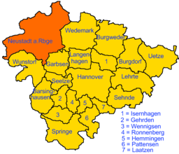 Läget för staden Neustadt am Rübenberge i Region Hannover