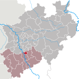 Läget för Leverkusen i Nordrhein-Westfalen i och regierungsbezirk Köln