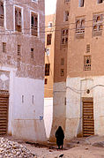 Two buildings on a street inside the town