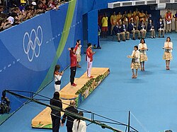 Rie Kaneto olympiavoittajana Rio de Janeirossa 2016.