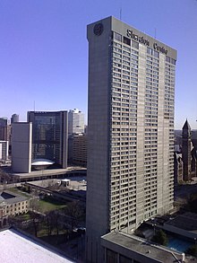 Aerial view of building exterior