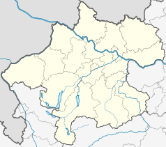 Mapa konturowa Górnej Austrii, po lewej znajduje się punkt z opisem „Wippenham”