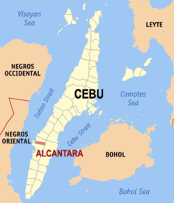 Map of Cebu with Alcantara highlighted