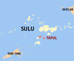 Mapa ng Sulu na nagpapakita sa lokasyon ng Tapul.