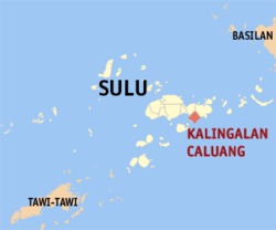 Mapa ng Sulu na nagpapakita sa lokasyon ng Kalingalan Caluang.