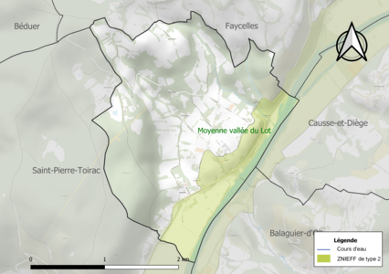 Carte de la ZNIEFF de type 2 sur la commune.