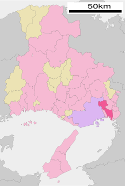 Location of Nishinomiya in Hyōgo