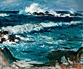 Seascape with waves crashing against coastal rocks