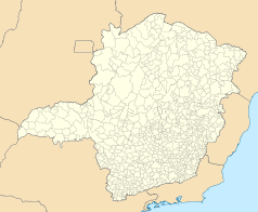 Mapa konturowa Minas Gerais, blisko dolnej krawiędzi znajduje się punkt z opisem „Camanducaia”