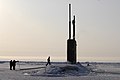 Alexandria submerged after surfacing through 2 ft (60 cm) of ice during ICEX-07, a joint U.S. Navy/Royal Navy exercise.