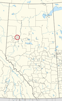 A map of the province of Alberta showing 80 counties and 145 small Indian reserves. One is highlighted with a red circle.