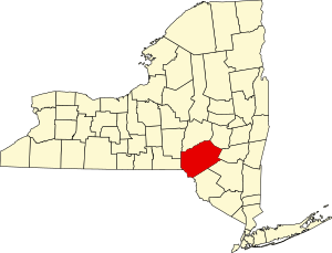 Map of New York highlighting Delaware County